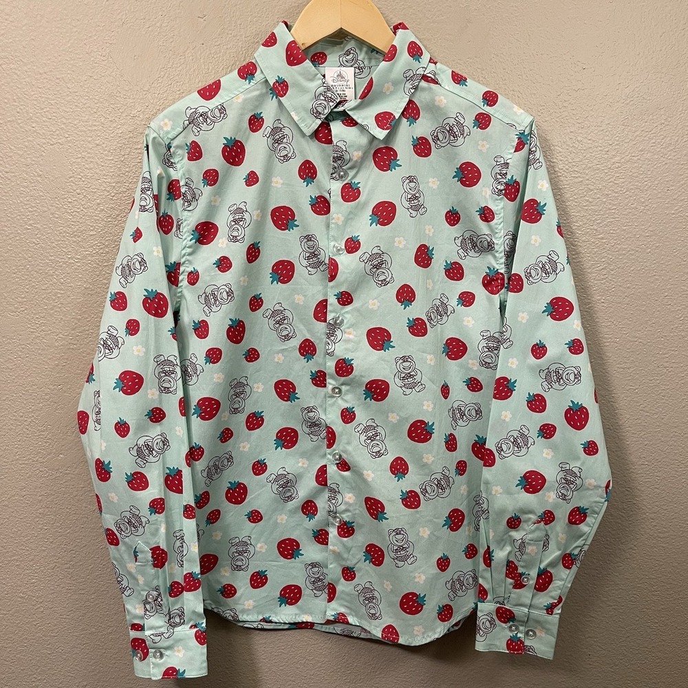 Disney Parks Pixar Toy Story Button Up Shirt Lotso Bear Men's Sz S EUC